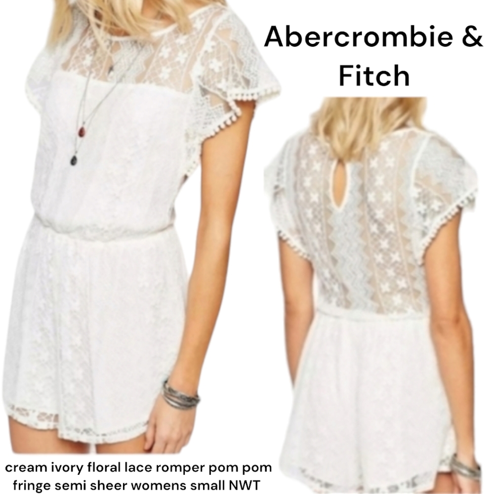 Abercrombie & Fitch floral lace romper semi sheer ivory cream